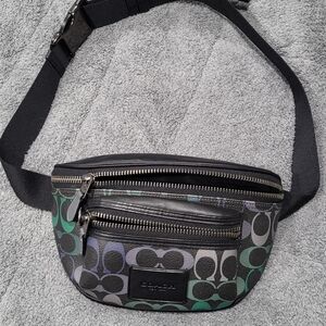 Coach Signature Black and Green Belt Bag